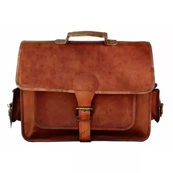 Мужская большая сумка-мессенджер из козьей кожи, настоящая сумка, настоящий портфель для ноутбука 13 x 17 x 5 in коричневый