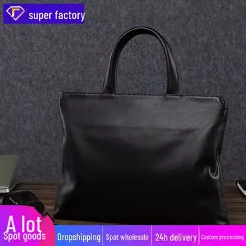 Мужская большая сумка-портфель из натуральной кожи - универсальная сумка для ноутбука из коровьей кожи small (No. 5); 13 inches чёрный