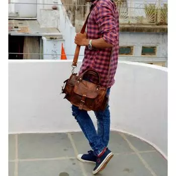 Мужская большая винтажная дорожная дорожная сумка из натуральной кожи диаметром 12 дюймов для путешествий, выходного дня и ночлега в спортзале 12 x 8 x 7 in коричневый