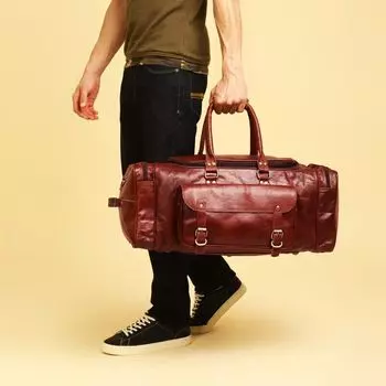 Мужская большая винтажная спортивная сумка из натуральной темной кожи для путешествий, спортзала, выходного дня, ночная сумка 21 x 9 x 9 in коричневый