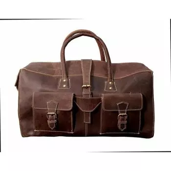 Мужская большая винтажная спортивная сумка из натуральной кожи, дорожная сумка для выходных, сумка для ночного отдыха 24 x 9 x 9 in коричневый