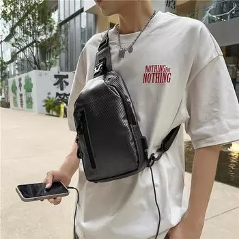 Мужская большая вместительная нагрудная сумка для спорта на открытом воздухе с зарядкой через USB, водонепроницаемая сумка через плечо серый