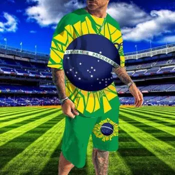 Мужская бразильская футбольная футболка с короткими рукавами, шорты из двух частей, популярная мода, популярный спортивный костюм на открытом воздухе, комплект летней спортивной одежды, наряды 6XL