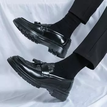 Мужская брендовая роскошная обувь для парикмахеров, мужская плоская нескользящая обувь для вождения, стильная обувь с кисточками, кожаные туфли, кожаные мокасины 38 чёрный