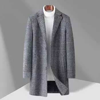 Мужская британская куртка из утолщенной шерсти в клетку средней и длинной хлопковой фактуры M