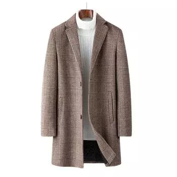 Мужская британская куртка из утолщенной шерсти в клетку средней и длинной хлопковой фактуры M