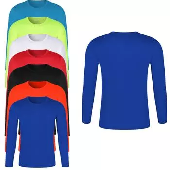 Мужская быстросохнущая дышащая футболка, повседневные однотонные спортивные топы с круглым вырезом и длинными рукавами для тренировок, фитнеса, бега