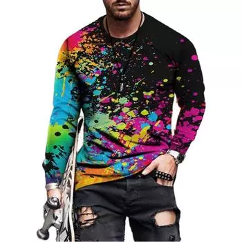 Мужская быстросохнущая футболка-пуловер с длинными рукавами и круглым вырезом, модная и персонализированная мужская большая футболка с принтом тай-дай.