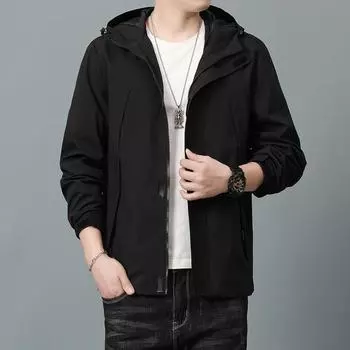 Мужская быстросохнущая спортивная ветровка на весну и осень, ветрозащитная дышащая высокоэластичная куртка с капюшоном L хаки