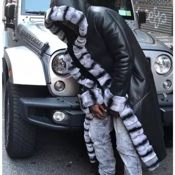 Мужская цельная длинная куртка с капюшоном из лисьего меха с градиентным кристаллом S красный