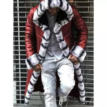 Мужская цельная длинная куртка с капюшоном из лисьего меха с градиентным кристаллом S чёрный