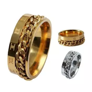 Мужская цепочка из нержавеющей стали с римскими цифрами, кольцо-спиннер, ювелирный аксессуар, подарок серебряный