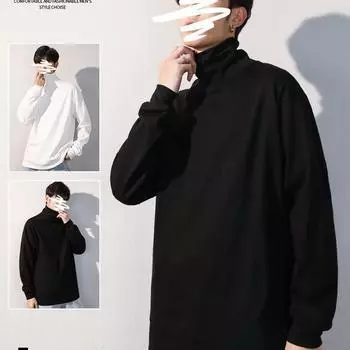 Мужская черная бархатная толстовка Shengbang Rongde с высоким воротником - зимняя теплая внутренняя рубашка с длинными рукавами M