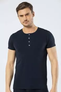 Мужская черная футболка на пуговицах Cacharel с круглым вырезом