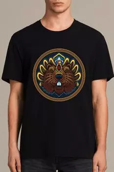 Мужская черная футболка с бобровым принтом