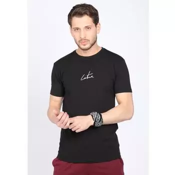 Мужская черная футболка с круглым вырезом и принтом