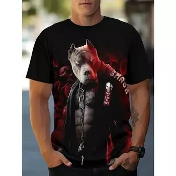 Мужская черная футболка с круглым вырезом с короткими рукавами и изображением животных — новинка с ярким графическим дизайном для мужчин, летние топы в уличном стиле XL