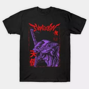 Мужская черная футболка с принтом Evangelion No-Cut Transfer Paper Print Cotton Tshirt 4XL чёрный