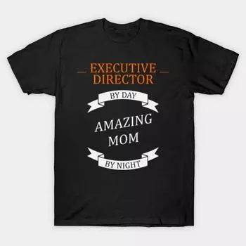 Мужская черная футболка с принтом, футболка большого размера, executive-director-by-day-amazing-mom-by-night, хлопковая футболка с принтом на бумаге для переноса изображений без разрезов L чёрный