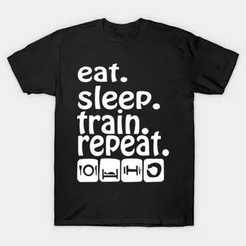 Мужская черная футболка с принтом, футболка большого размера, eat-sleep-train-repeat, хлопковая футболка с принтом на бумаге для переноса без разрезов M чёрный