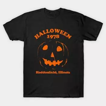 Мужская черная футболка с принтом Хэллоуин 1978 Праздник Spooky Myers Pumpkin Haddonfield Хлопковая футболка с принтом на бумаге для переноса без разрезов 4XL чёрный