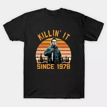 Мужская черная футболка с принтом Killin It Since 1978 - винтажная футболка Майкла Майерса на Хэллоуин с принтом без вырезания и переводной бумагой из хлопка XL чёрный