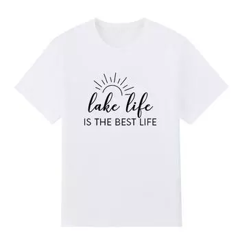 Мужская черная футболка с принтом Lake Life Is The Best Life Pattern Супер большая футболка The Best of Friends No-Cut Transfer Paper Печати Хлопковая футболка S белый