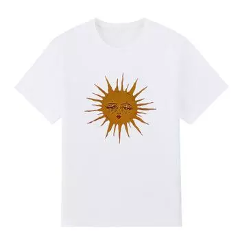 Мужская черная футболка с принтом мультфильм солнце узор супер большая футболка лучшие друзья No-Cut Переносная бумага с принтом хлопковая футболка S белый