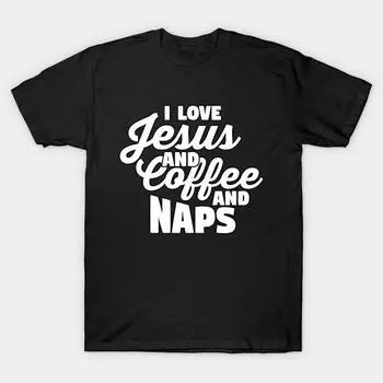 Мужская черная футболка с принтом, очень большая футболка i-love-jesus-and-coffee-and-naps-shirt, хлопковая футболка с принтом на бумаге для переноса без разрезов S чёрный