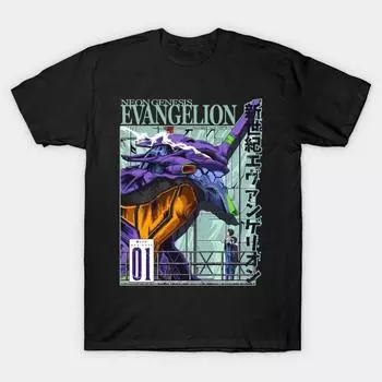 Мужская черная футболка с принтом, очень большая футболка Evangelion - neon genesis evangelion, хлопковая футболка с принтом на бумаге для переноса изображения без вырезания M чёрный