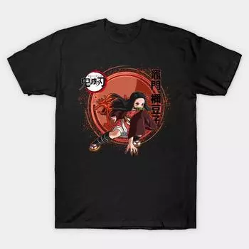 Мужская черная футболка с принтом, очень большая футболкаDemon Slayer Kamado Nezuko Action, хлопковая футболка с принтом на бумаге для переноса без резки S чёрный