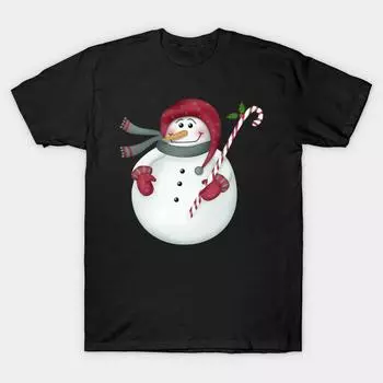 Мужская черная футболка с принтом, очень большая футболка со снеговиком в красной шапочке и конфетами, хлопковая футболка с принтом на бумаге для переноса без разрезов 2XL чёрный