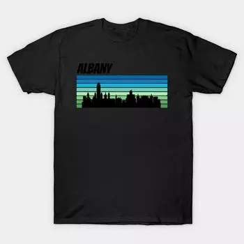 Мужская черная футболка с принтом, очень большая футболка retro-albany-skyline, хлопковая футболка с принтом на бумаге для переноса без вырезания XL чёрный