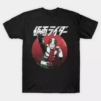 Мужская черная футболка с принтом, очень большая футболкаKamen Rider V3 No-Cut Transfer Paper Print Cotton Tshirt S чёрный