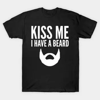 Мужская черная футболка с принтом, очень большая футболка kiss-me-i-have-a-beard, хлопковая футболка с принтом на бумаге для переноса без разрезов S чёрный