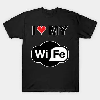 Мужская черная футболка с принтом, очень большая футболка i-love-my-wifi-wife, хлопковая футболка с принтом на бумаге для переноса без разрезов S чёрный