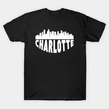 Мужская черная футболка с принтом, очень большая футболка charlotte-nc-cityscape-skyline, хлопковая футболка с принтом на бумаге для переноса изображения без разрезов L чёрный