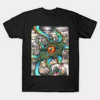 Мужская черная футболка с принтом, очень большая футболка с принтом «space-octopus», хлопковая футболка с принтом на бумаге для переноса без разрезов S чёрный