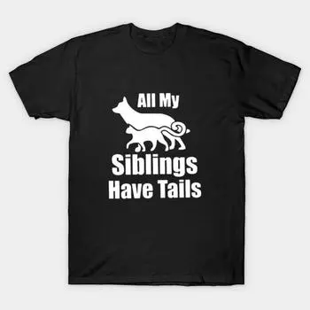 Мужская черная футболка с принтом, очень большая футболка all-my-siblings-have-tails, хлопковая футболка с принтом на бумаге для переноса без разрезов S чёрный