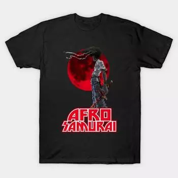 Мужская черная футболка с принтом, очень большая футболка, хлопковая футболка с принтом в виде афро-самурая без выреза S чёрный