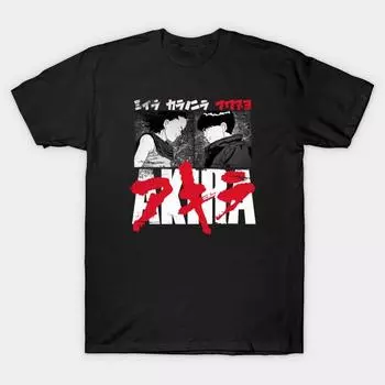 Мужская черная футболка с принтом, очень большая футболка Akira No-Cut Transfer Paper Print Cotton Tshirt S чёрный