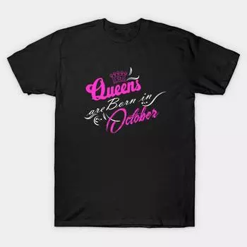Мужская черная футболка с принтом, очень большая футболка queens-are-born-in-october-shirt, футболка с принтом из хлопковой бумаги без вырезов 5XL чёрный