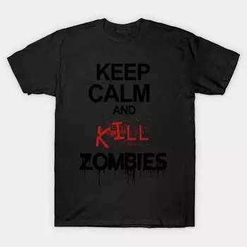 Мужская черная футболка с принтом, очень большая футболка keep-calm-and-kill-zombies, хлопковая футболка с принтом на бумаге для переноса без разрезов 5XL чёрный