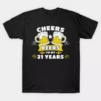 Мужская черная футболка с принтом, очень большая футболка cheers-and-beers-to-my-21-years-45th-birthday-part, без вырезов, с принтом на бумаге для переноса, хлопковая футболка S чёрный