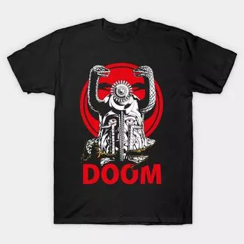 Мужская черная футболка с принтом, очень большая футболка Doom No-Cut Transfer Paper Print Cotton Tshirt 2XL чёрный
