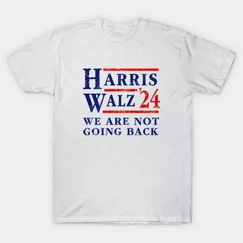 Мужская черная футболка с принтом, очень большая футболка Kamala Harris Tim Walz 2024 We Are Not Going Back, хлопковая футболка с принтом на бумаге без вырезов S белый