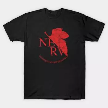 Мужская черная футболка с принтом, очень большая футболкаNeon Genesis Evangelion - Vintage Nerv No-Cut Transfer Paper Print Cotton Tshirt L чёрный
