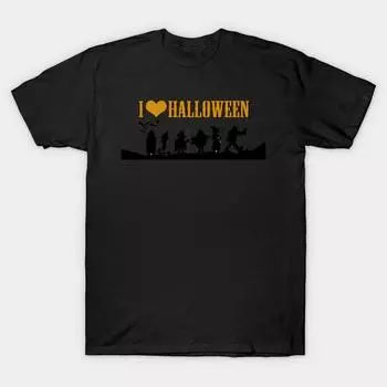 Мужская черная футболка с принтом, очень большая футболка i-love-halloween, хлопковая футболка с принтом на бумаге для переноса без вырезания L чёрный