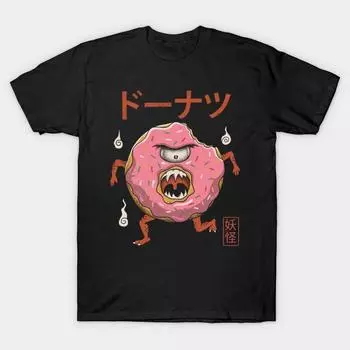 Мужская черная футболка с принтом, очень большая футболкаYokai Donut No-Cut Transfer Paper Print Cotton Tshirt S чёрный