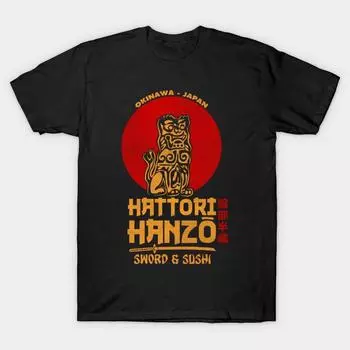 Мужская черная футболка с принтом, очень большая футболка Hattori Hanzo, хлопковая футболка с принтом на бумаге без вырезов XL чёрный